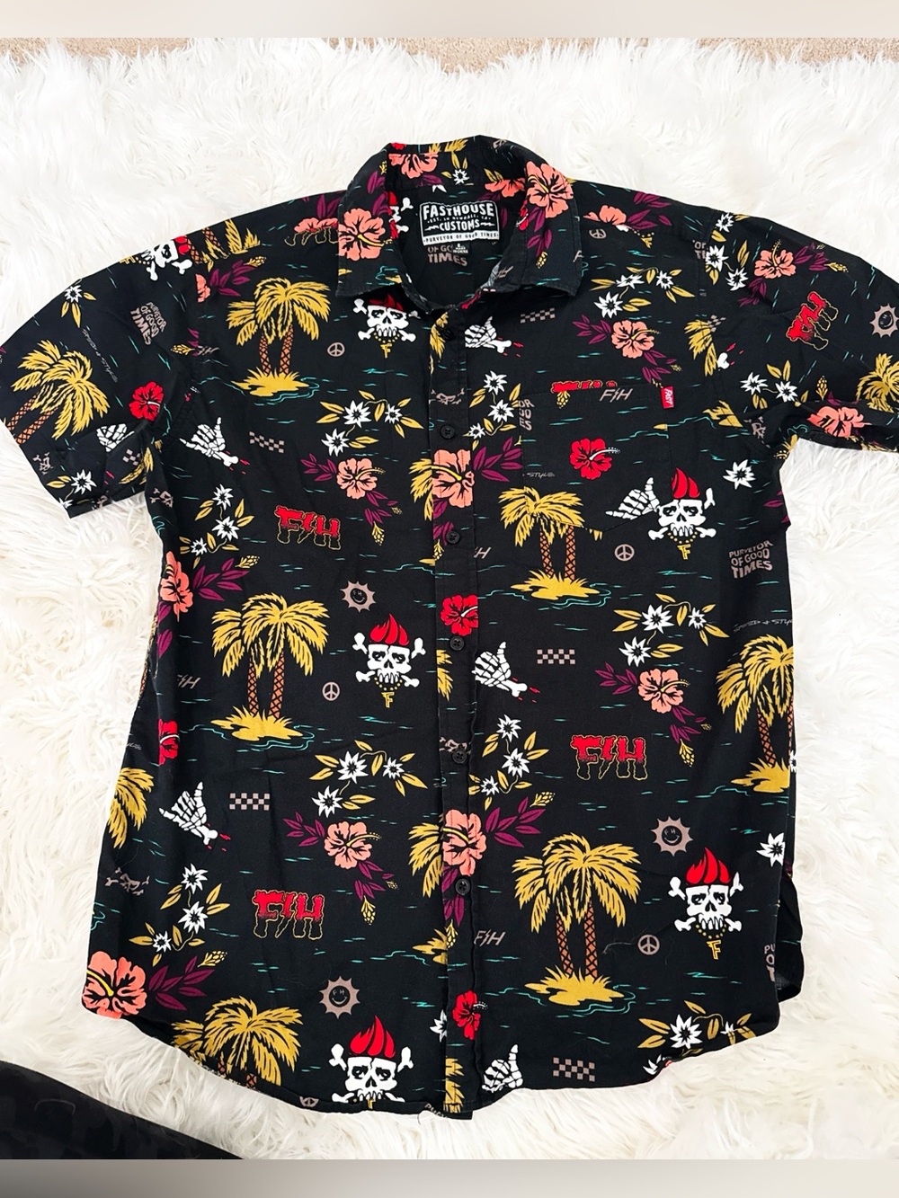 Fasthouse Black Tropical Skull Short Sleeve Button-Down Shirt